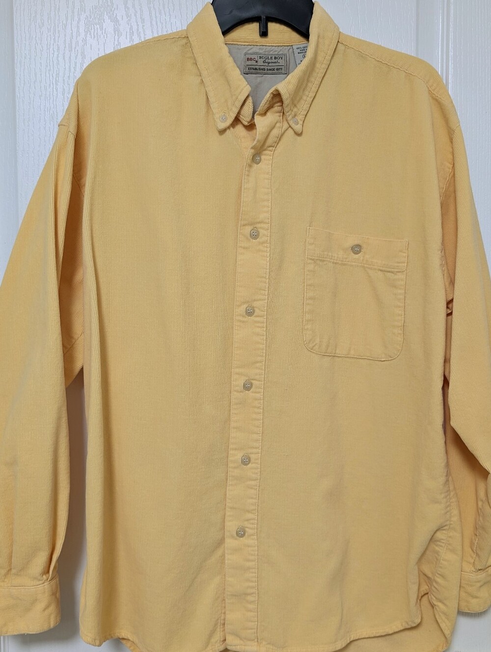 Bugle Boy Yellow Cotton Corduroy Button Down Shirt. Size Large